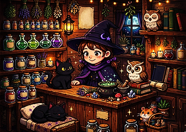 Cute Witch in Her Magical Shop