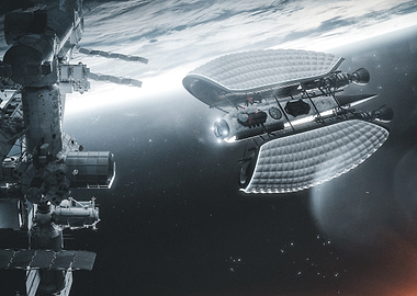 Futuristic Spacecraft Near Orbital Station