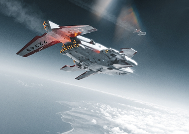 Futuristic USSR Sci-Fi Spaceship in Flight