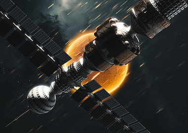 Space Station Orbiting Glowing Planet