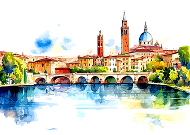 Watercolor Painting of Italian Cityscape