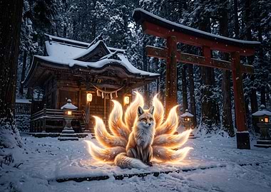 Nine-Tailed Fox at Snowy Shrine