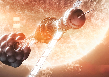 USSR Spacecraft Orbiting a Burning Sun