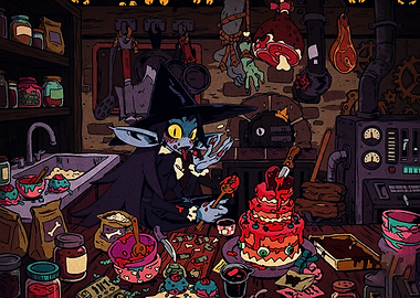 Witch baking a spooky cake