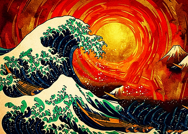 The Great Wave Under Fiery Sun