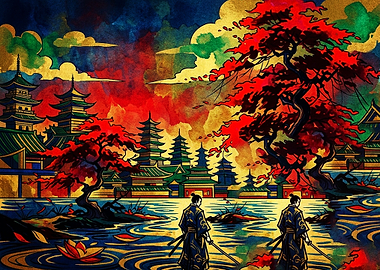 Samurai at Traditional Japanese Temple