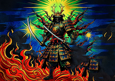 Fiery Samurai Warrior in Battle