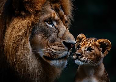 Majestic Lion and Cub Portrait