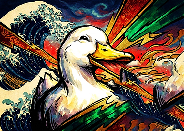 Dynamic Japanese Style Duck Illustration
