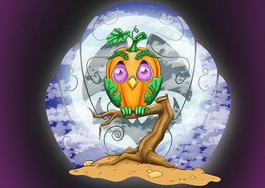 Cute Pumpkin Owl Halloween Illustration