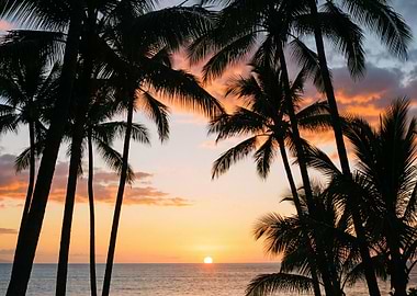 Tropical Sunset Through Palm Trees
