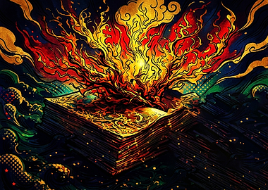 Magical Book Erupting with Fire