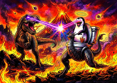 T-Rex Versus Penguin Toilet Battle