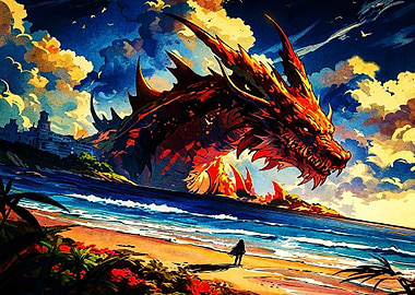 Giant Dragon Rising Above Tropical Beach