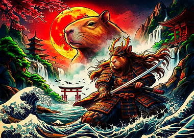 Capybara Samurai Warrior Japanese Art