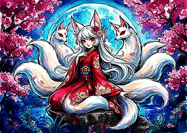 Kitsune Girl with Nine Tails