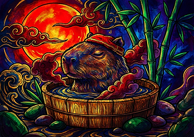 Capybara Relaxing in Onsen Hot Spring