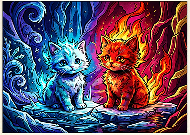 Fire and Ice Elemental Kittens