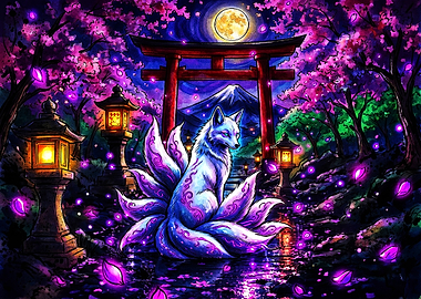 Nine-Tailed Fox at Japanese Shrine