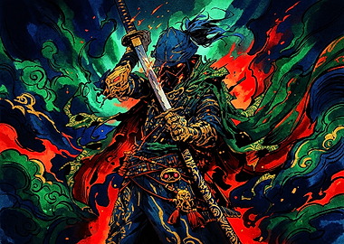 Vibrant Samurai Warrior with Katana