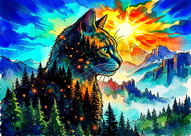 Double Exposure Cat Mountain Landscape