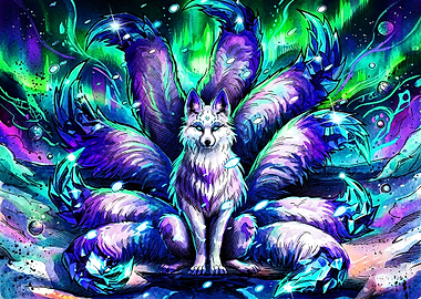 Nine-Tailed Fox Spirit in Aurora