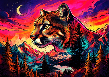 Vibrant Mountain Cougar Digital Art