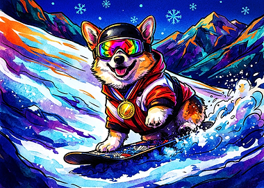 Corgi Snowboarding Champion