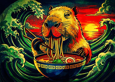 Capybara Eating Ramen by Great Wave