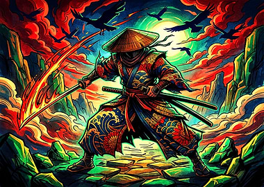 Fiery Samurai Warrior with Katana