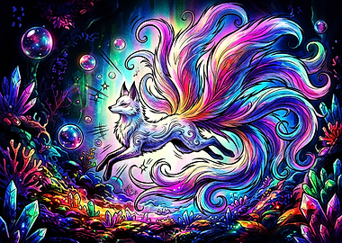 Magical Nine-Tailed Fox in Crystal Forest