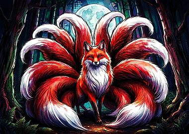 Majestic Nine-Tailed Kitsune Fox