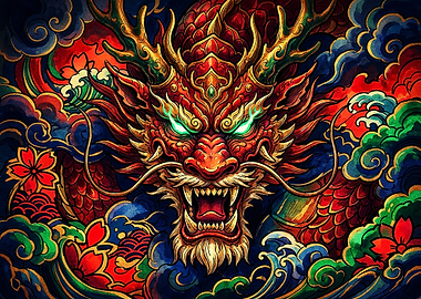 Vibrant Traditional Japanese Dragon Illustration