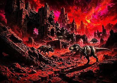 Dinosaurs in a Ruined Hellscape