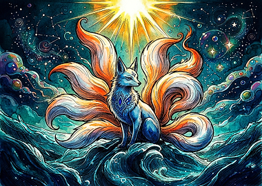 Celestial Nine-Tailed Fox Fantasy Art