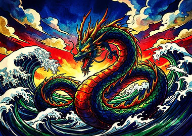 Majestic Dragon Rising from Ocean Waves