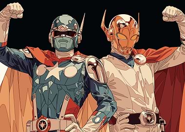 Retro Superhero Duo Illustration