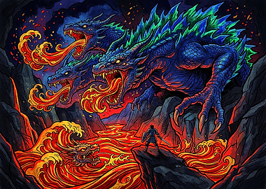 Knight Facing a Three-Headed Dragon