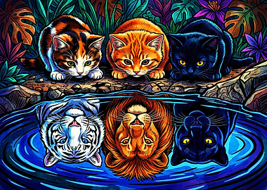 Cats Reflecting as Wild Big Cats