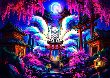 Nine-Tailed Fox at Japanese Shrine