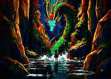 Girl Encountering a Majestic Dragon