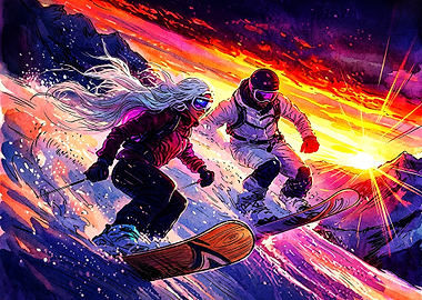Vibrant Sunset Skiing Adventure