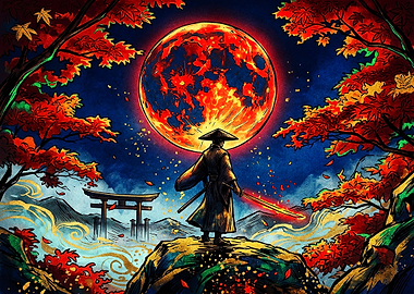Samurai Under a Blood Red Moon