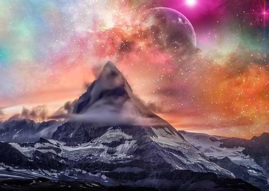 Matterhorn Mountain Under Cosmic Nebula Sky