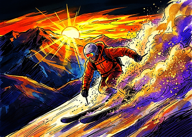 Vibrant Sunset Skiing Adventure