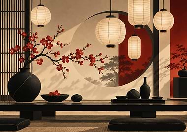 Zen Japanese Interior with Lanterns