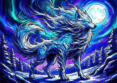 Mystical Spirit Wolf Under Moonlight