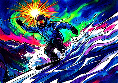 Vibrant Psychedelic Snowboarding Action Art
