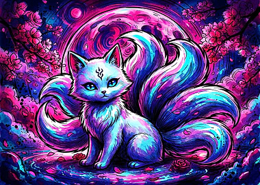 Neon Nine-Tailed Kitsune Cat