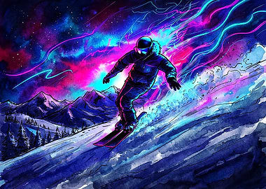 Neon Skiing Under Cosmic Sky